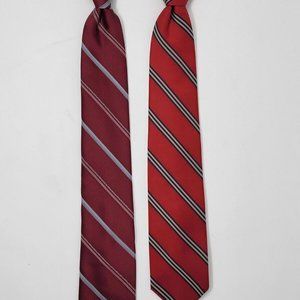 Lot of (2) Striped Clip On Neck Ties 17.5" & 18.5" - Mervyn's & Sears - Vintage